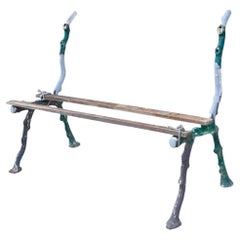 Antique Victorian Cast Iron Faux Bois Green Branch Twig Garden Bench Legs - Pair