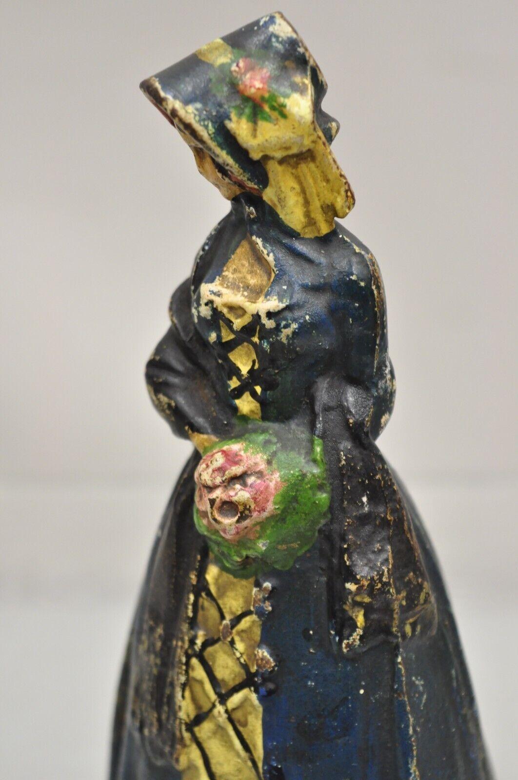 Antike viktorianische Gusseisen Figural Koloniale Frau Gemalt Türstopper im Zustand „Gut“ im Angebot in Philadelphia, PA