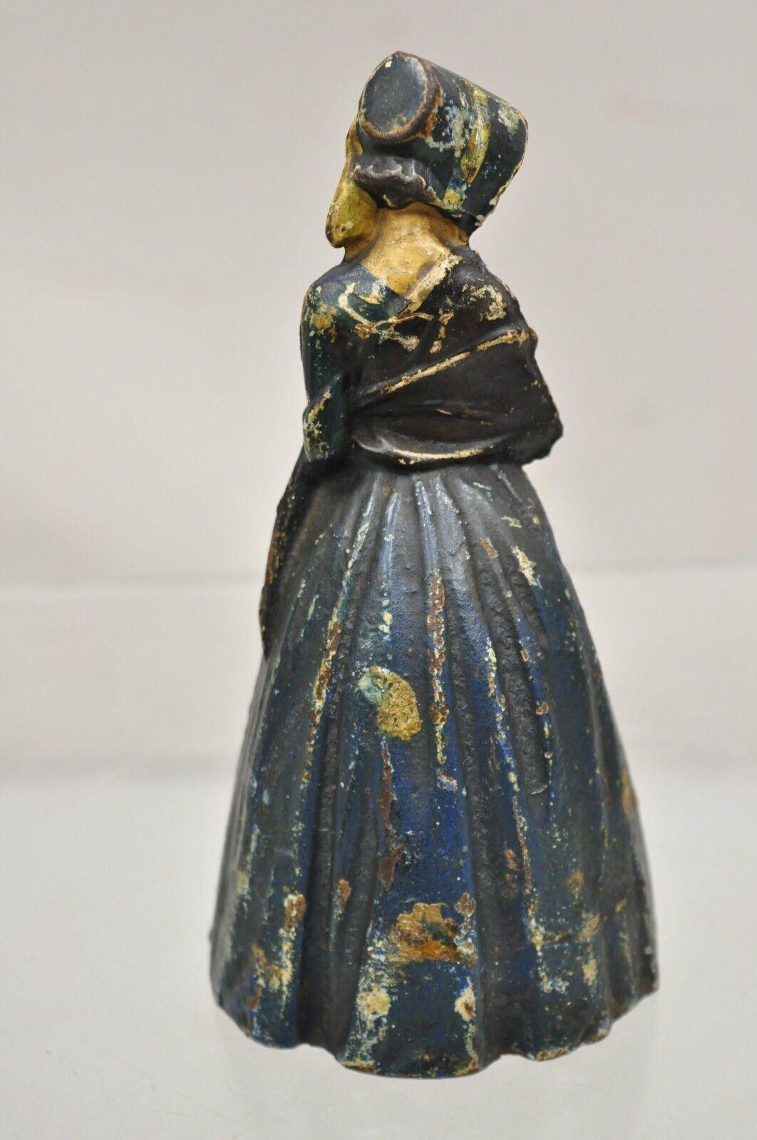 Antique Victorian Cast Iron Figural Colonial Woman Painted Door Stop For Sale 2