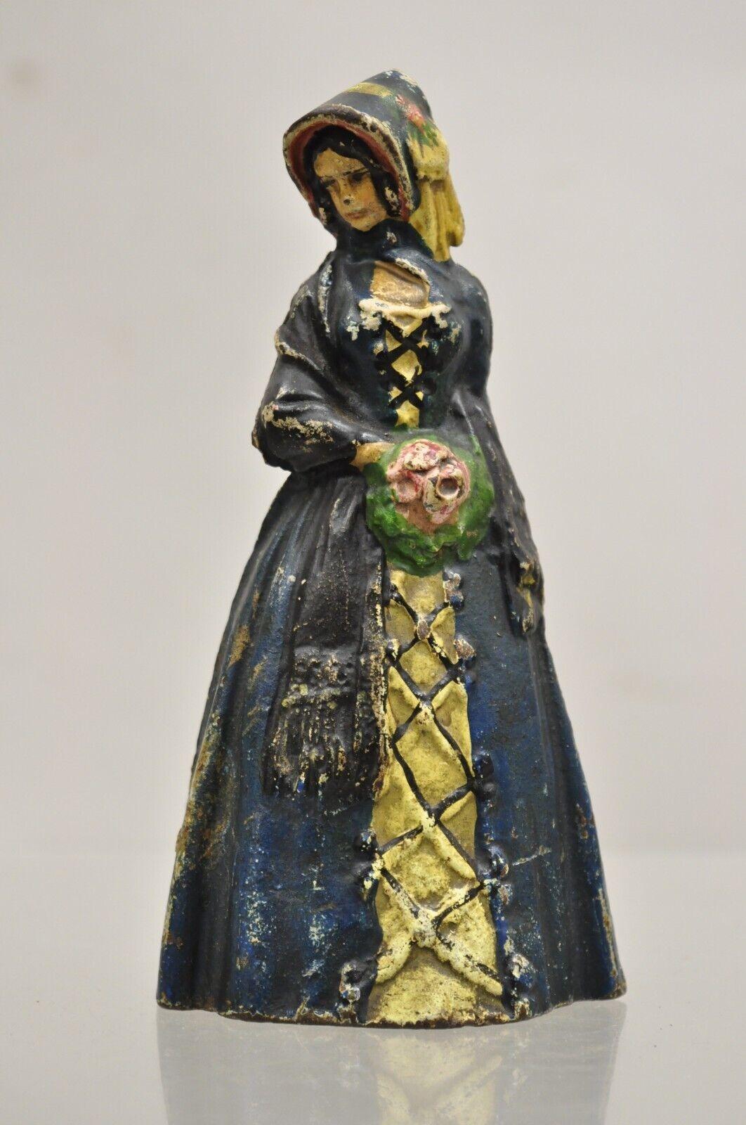 Antique Victorian Cast Iron Figural Colonial Woman Painted Door Stop For Sale 5
