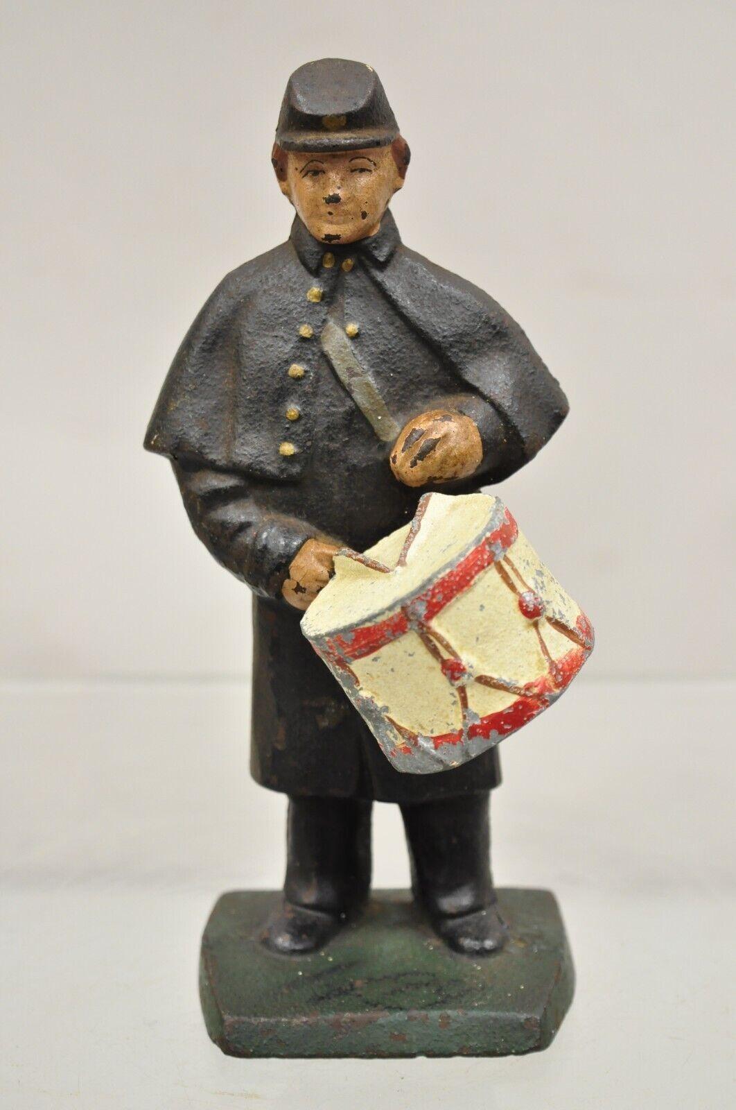 Antique Victorian Cast Iron Figural Painted Civil War Soldier Drummer Door Stop For Sale 7