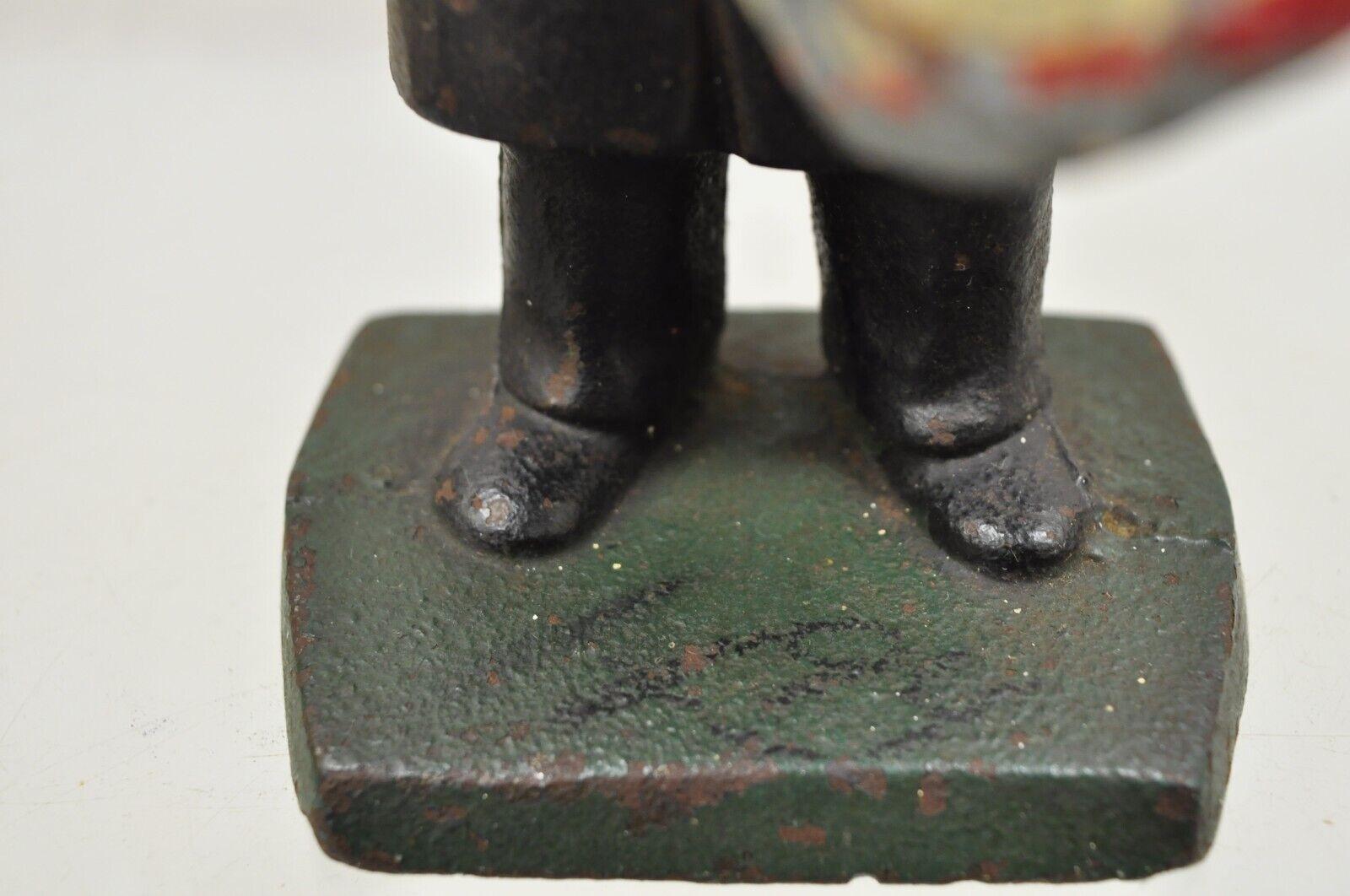 Antique Victorian Cast Iron Figural Painted Civil War Soldier Drummer Door Stop For Sale 1