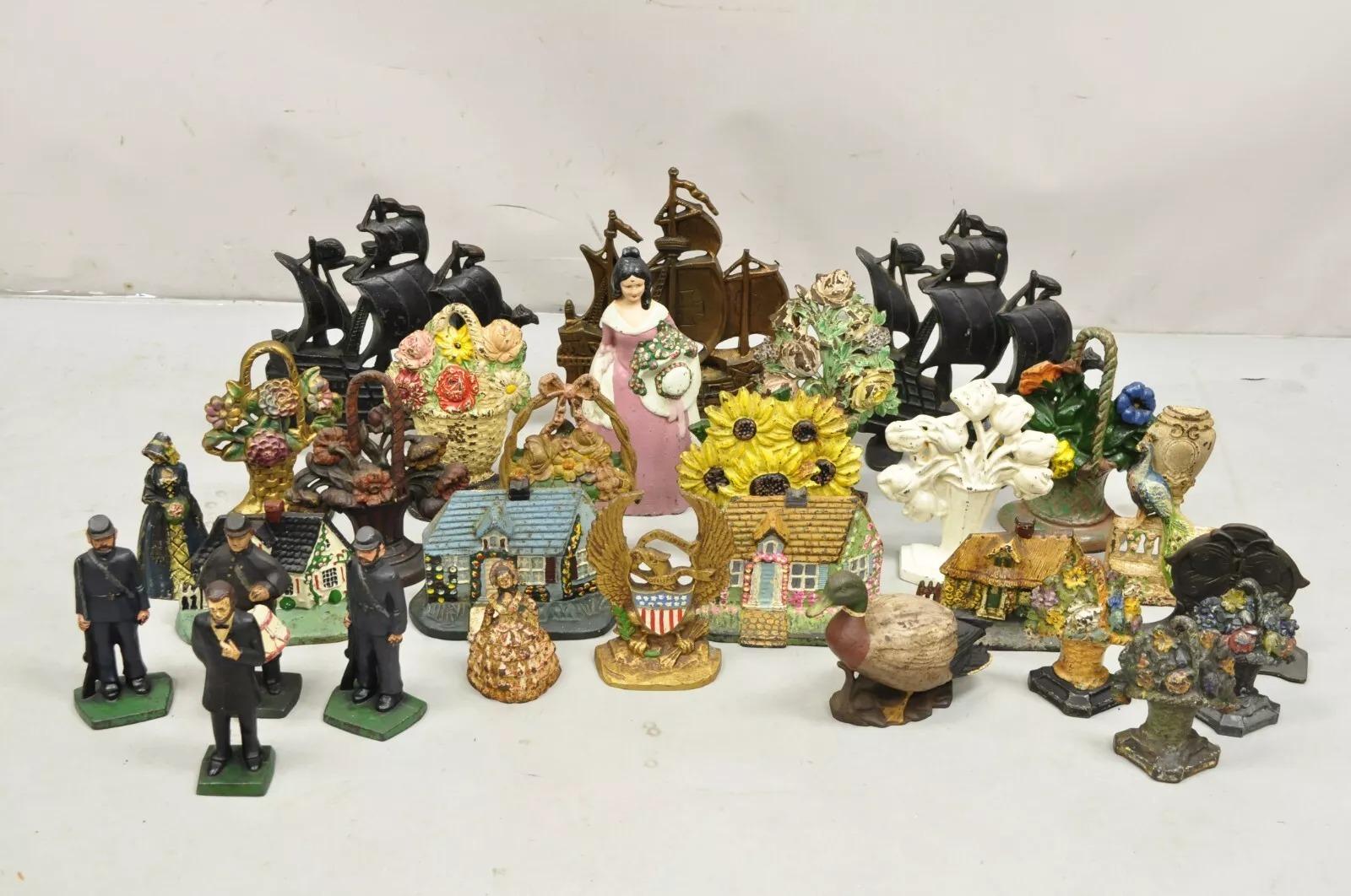 Antiguo tope de puerta victoriano de hierro fundido pintado con forma de pato azulón en venta 3