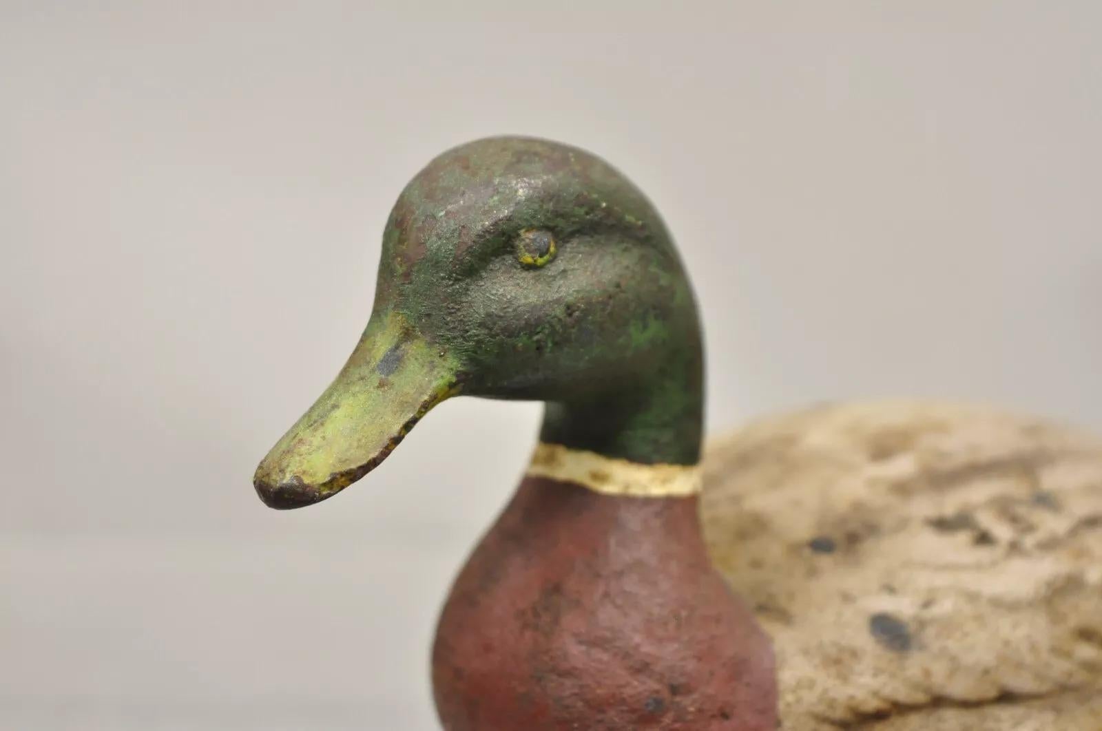 Antique Victorian Cast Iron Figural Painted Mallard Duck Door Stop For Sale 7