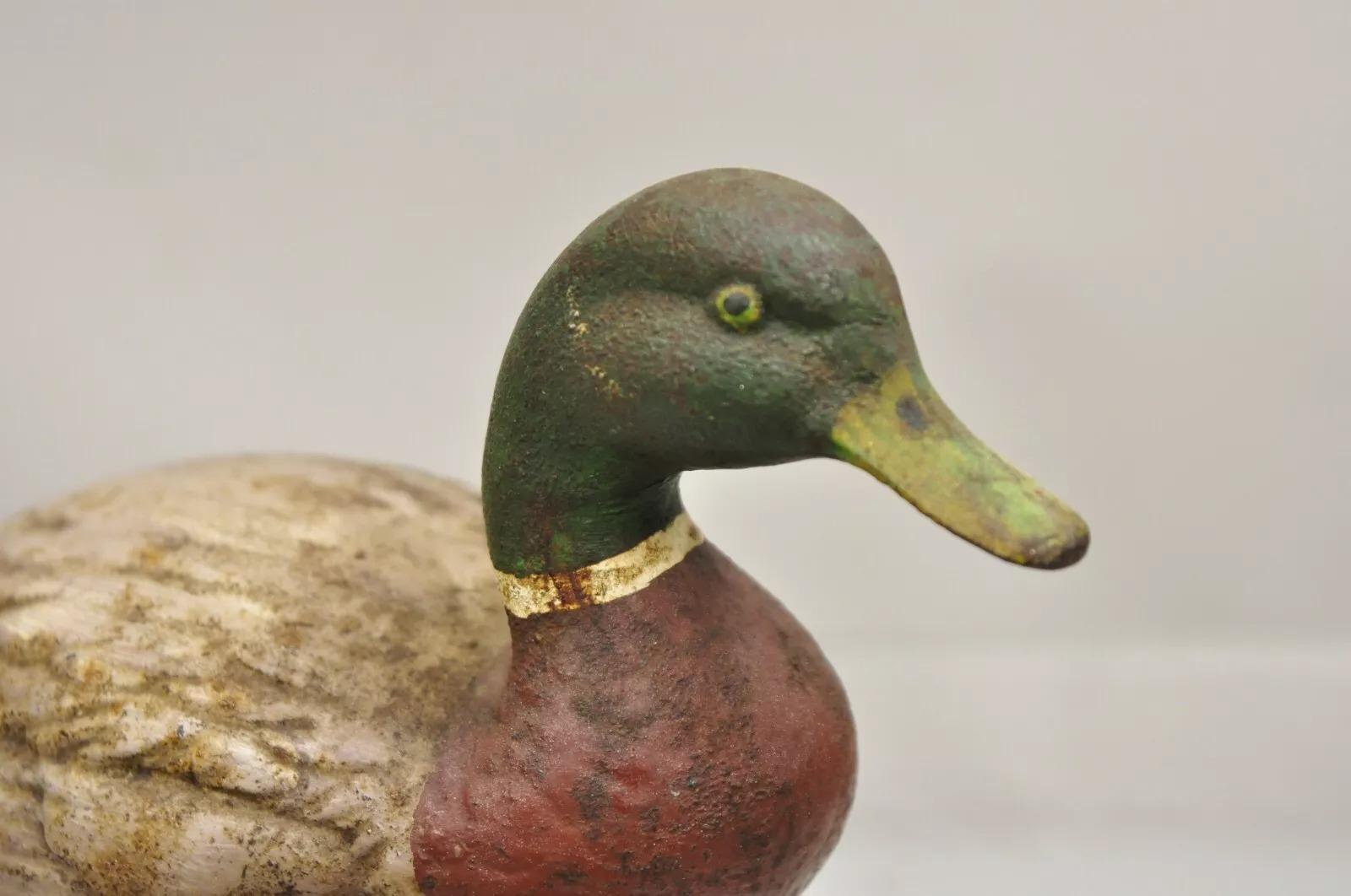 Early 20th Century Antique Victorian Cast Iron Figural Painted Mallard Duck Door Stop For Sale