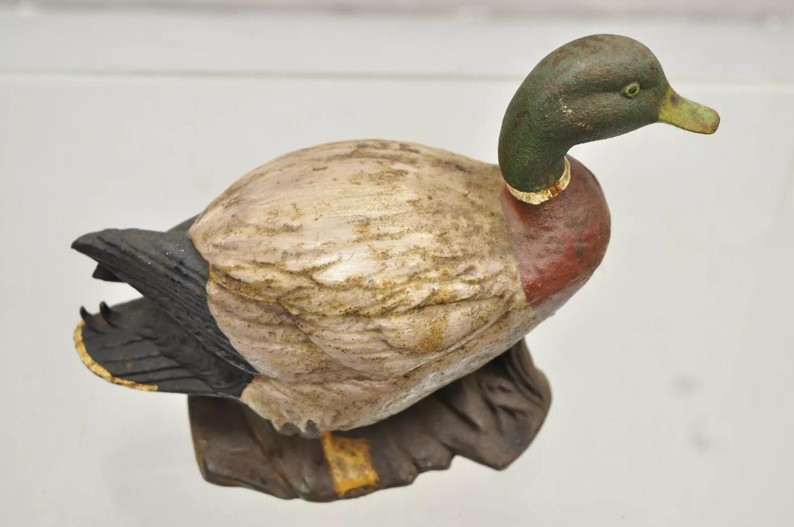 Antique Victorian Cast Iron Figural Painted Mallard Duck Door Stop For Sale 1