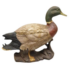 Antique Victorian Cast Iron Figural Painted Mallard Duck Door Stop