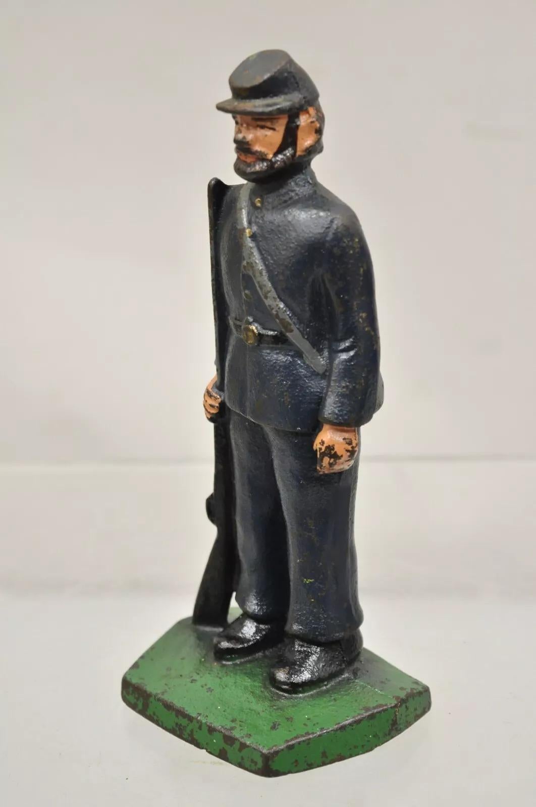 Antique Victorian Cast Iron Figural Painted Military War Solider Door Stop A For Sale 1