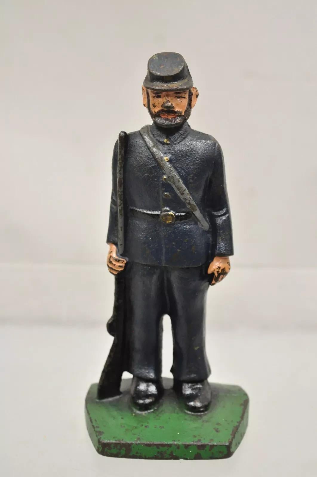 Antique Victorian Cast Iron Figural Painted Military War Solider Door Stop A For Sale 5