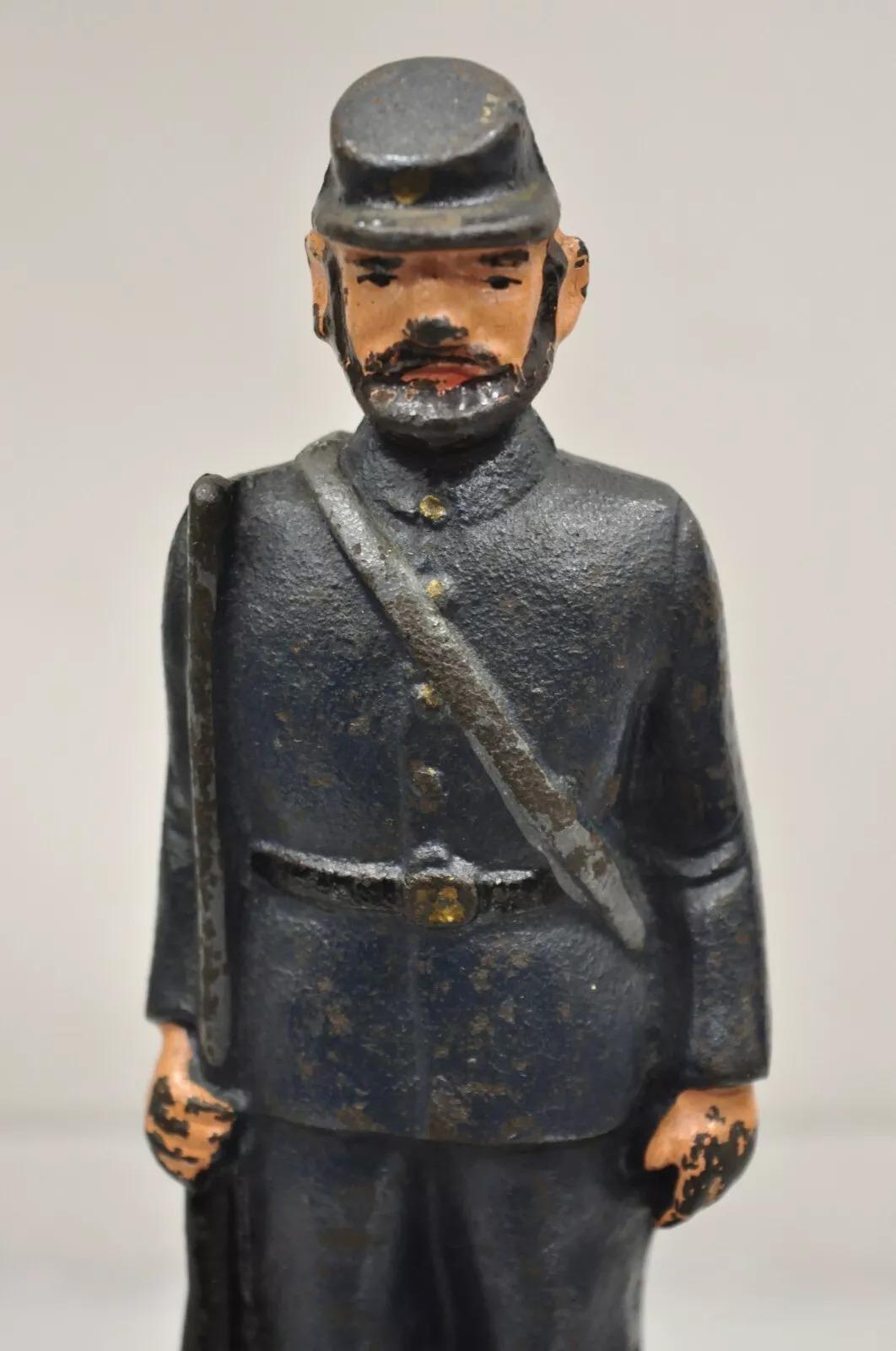 Antique Victorian Cast Iron Figural Painted Military War Solider Door Stop B In Good Condition For Sale In Philadelphia, PA