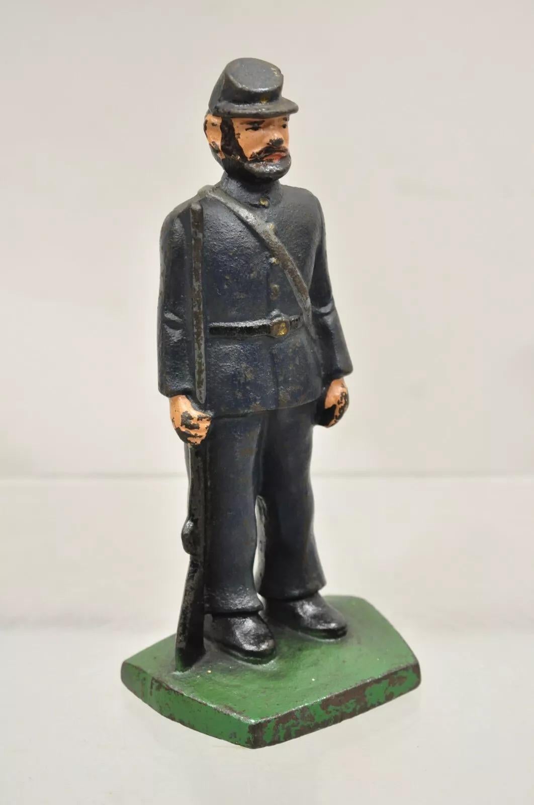 Antique Victorian Cast Iron Figural Painted Military War Solider Door Stop B For Sale 1