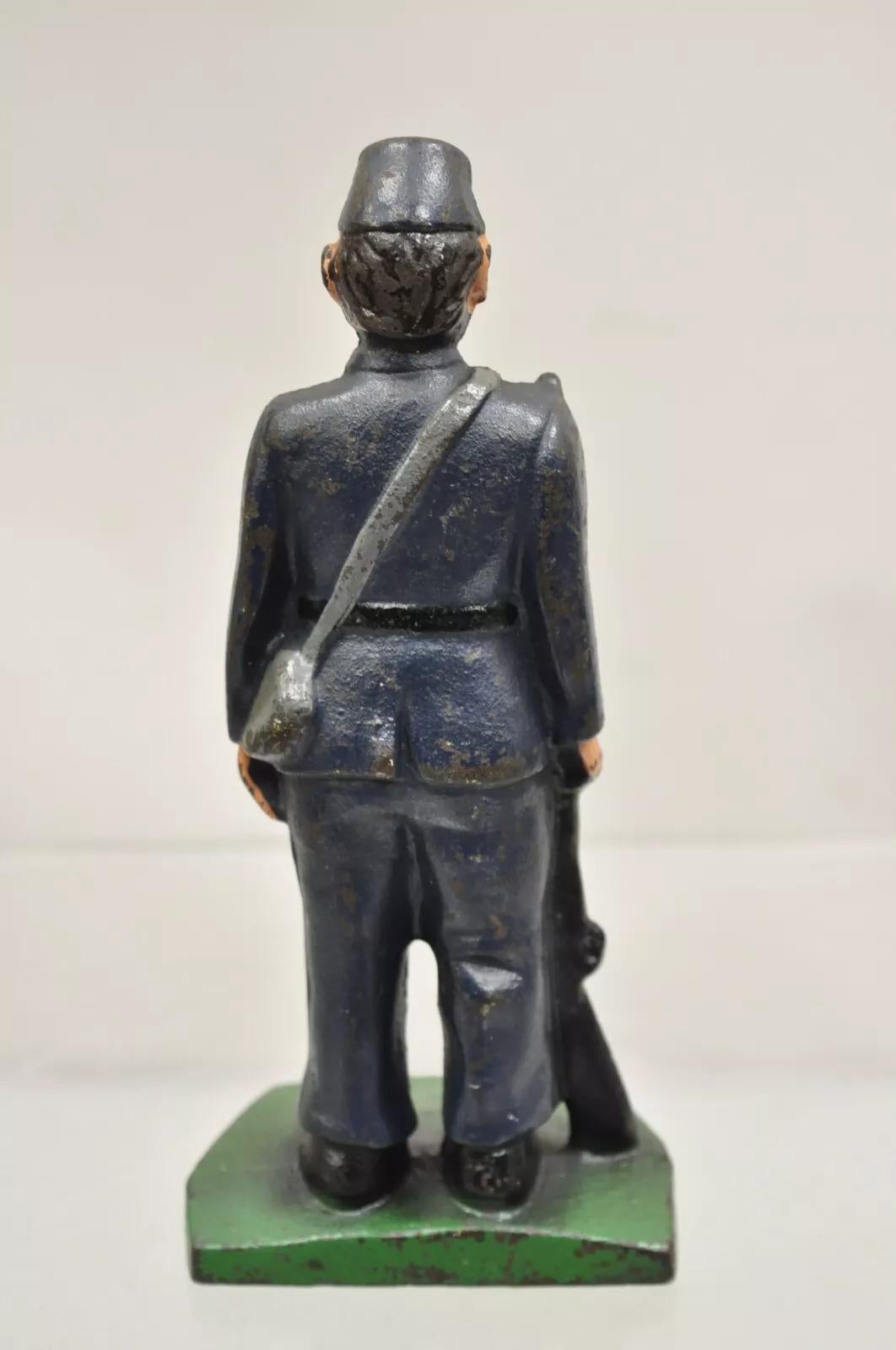 Antique Victorian Cast Iron Figural Painted Military War Solider Door Stop B For Sale 2