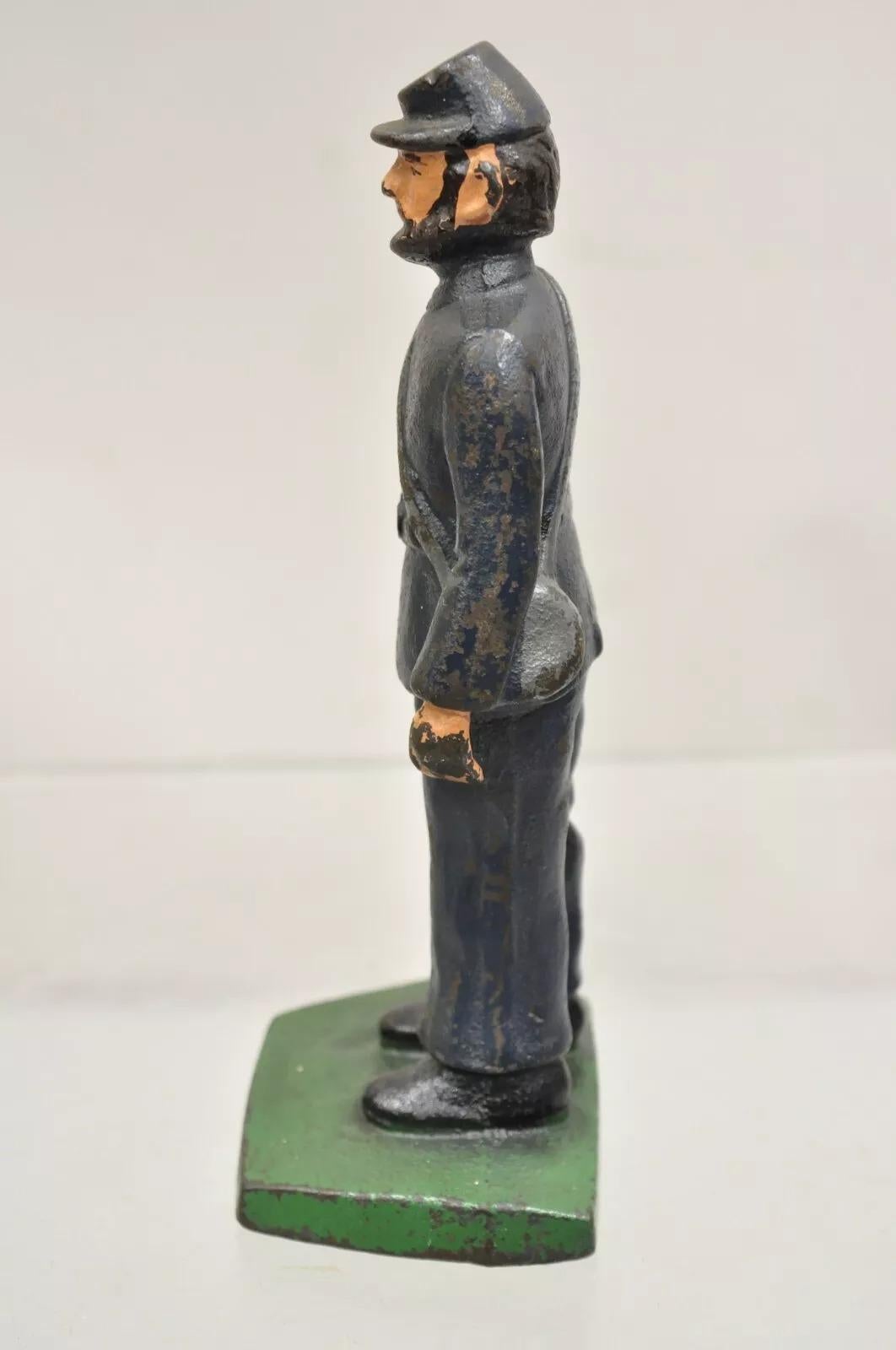 Antique Victorian Cast Iron Figural Painted Military War Solider Door Stop B For Sale 3