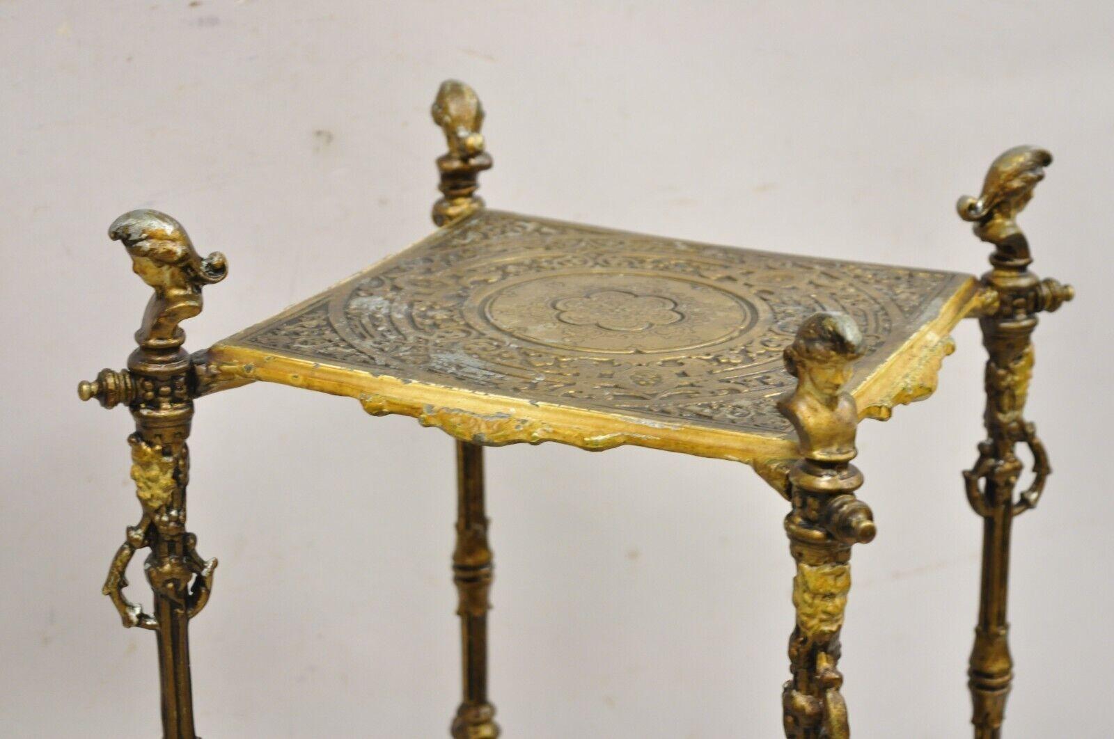 Antique Victorian Cast Iron Figural Renaissance 3 Tier Plant Stand Side Table For Sale 2
