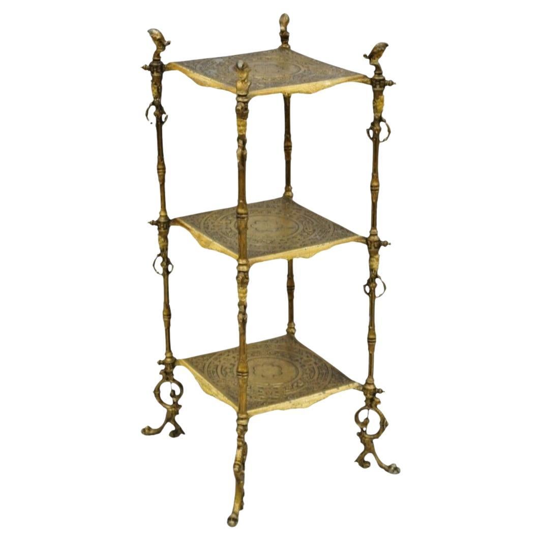 Antique Victorian Cast Iron Figural Renaissance 3 Tier Plant Stand Side Table For Sale