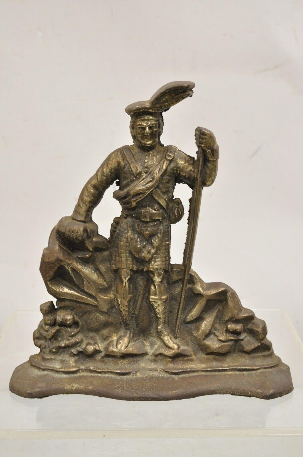 Antique Victorian Cast Iron Figural Scottish Soldier Scotsman Door Stop weighing Approx 10lbs. Circa Early 1900s. Measurements: 13.25