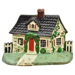 Used Victorian Cast Iron Figural Traditional Cottage House Painted Door Stop