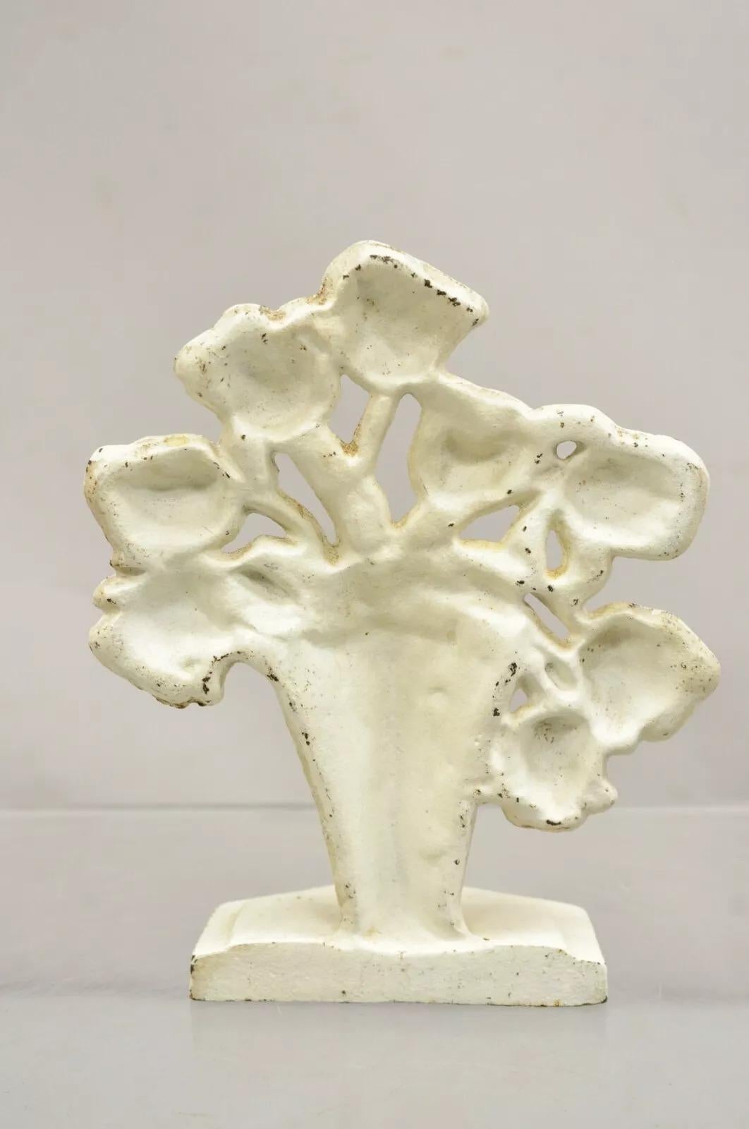 Antique Victorian Cast Iron Figural White Tulip Bouquet Painted Door Stop For Sale 2