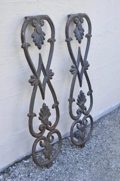 Antique Victorian Cast Iron Gate Supports Architectural Elements - a Pair