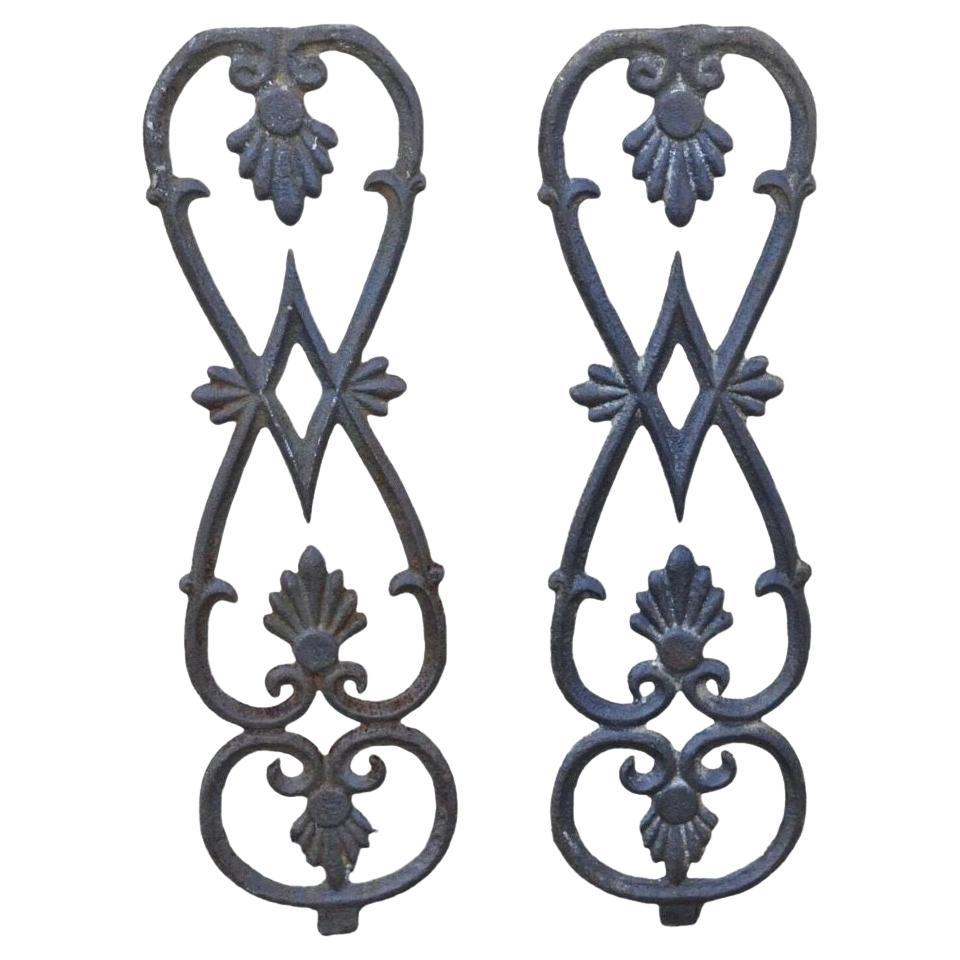 Antique Victorian Cast Iron Gate Supports Architectural Elements - a Pair