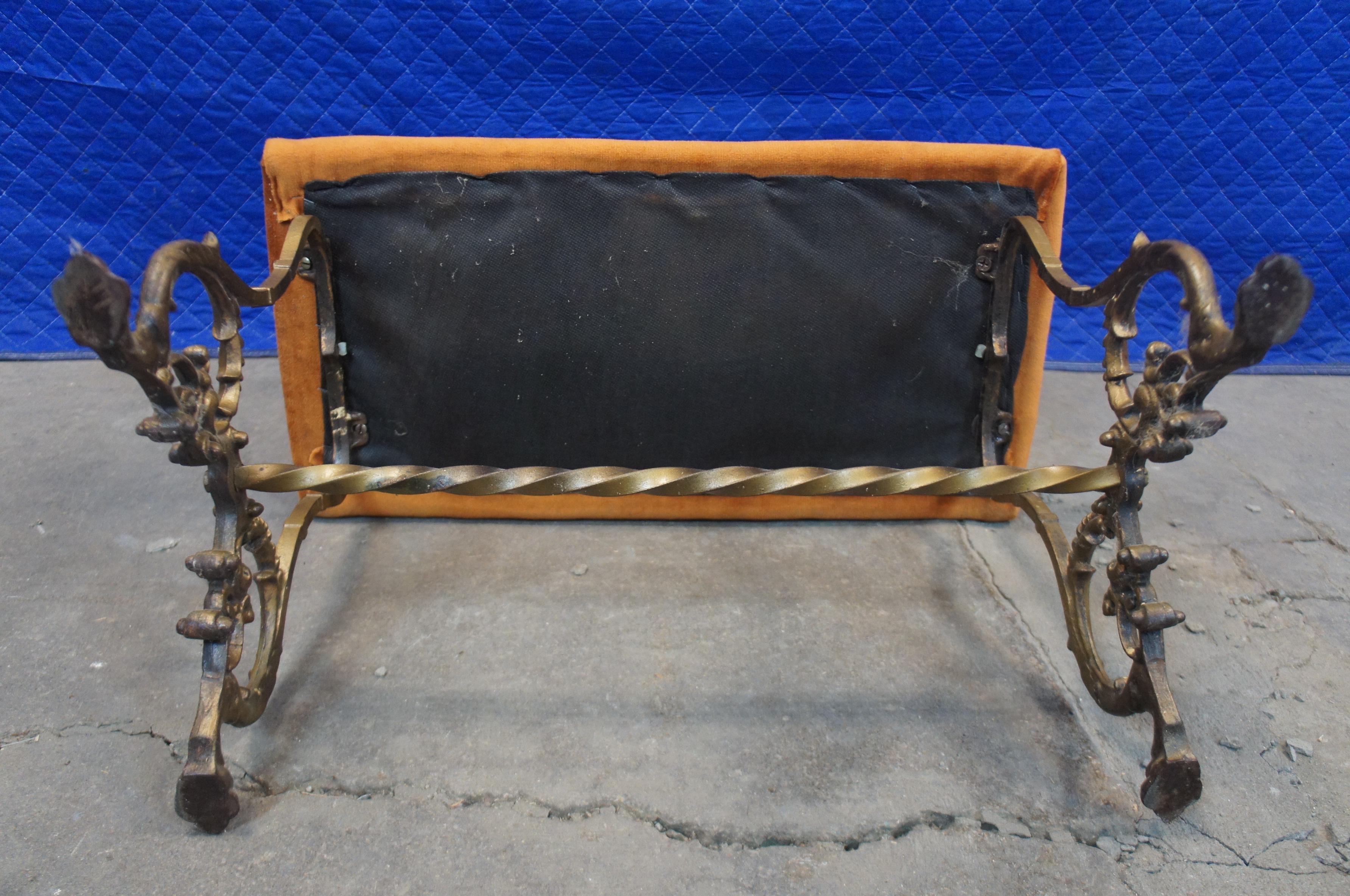 Antique Victorian Cast Iron Gilt Piano Bench Vanity Stool Paw Feet Upholstered 6