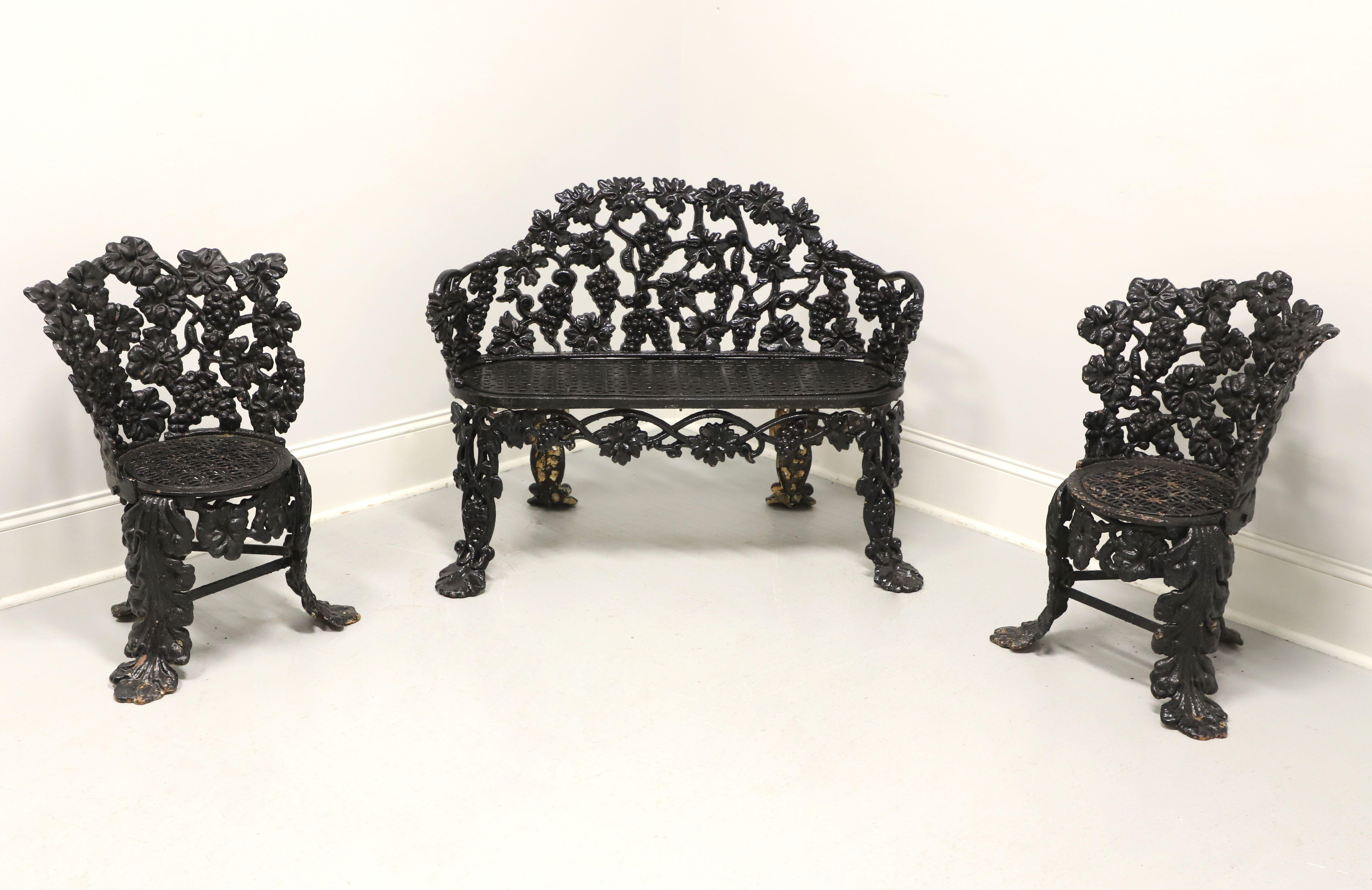 Antique Victorian Cast Iron Grape Leaf Garden Settee & Chairs - 3 Piece Set 10