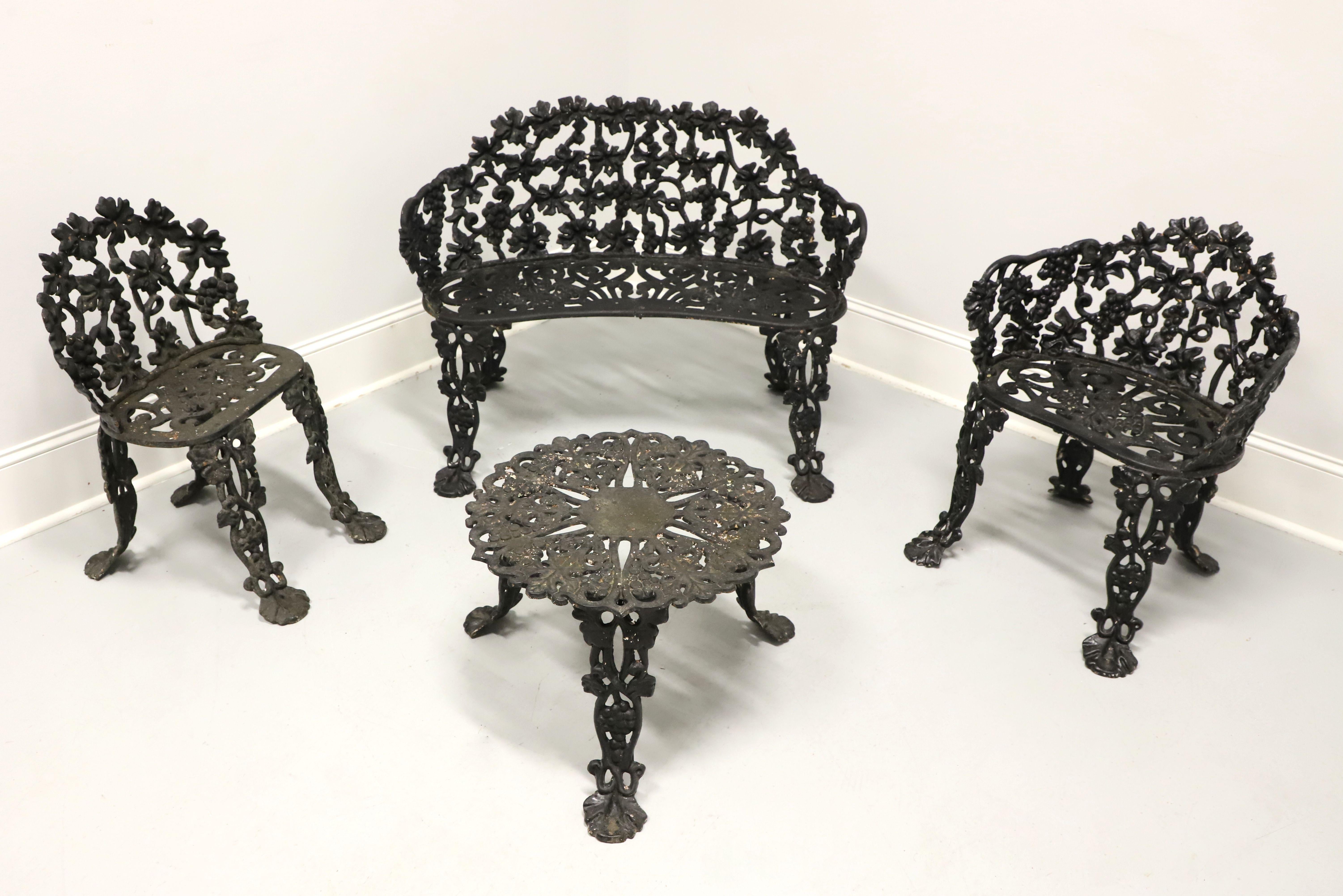 Antique Victorian Cast Iron Grape Leaf Garden Settee, Chairs, Table- 4 Piece Set For Sale 6