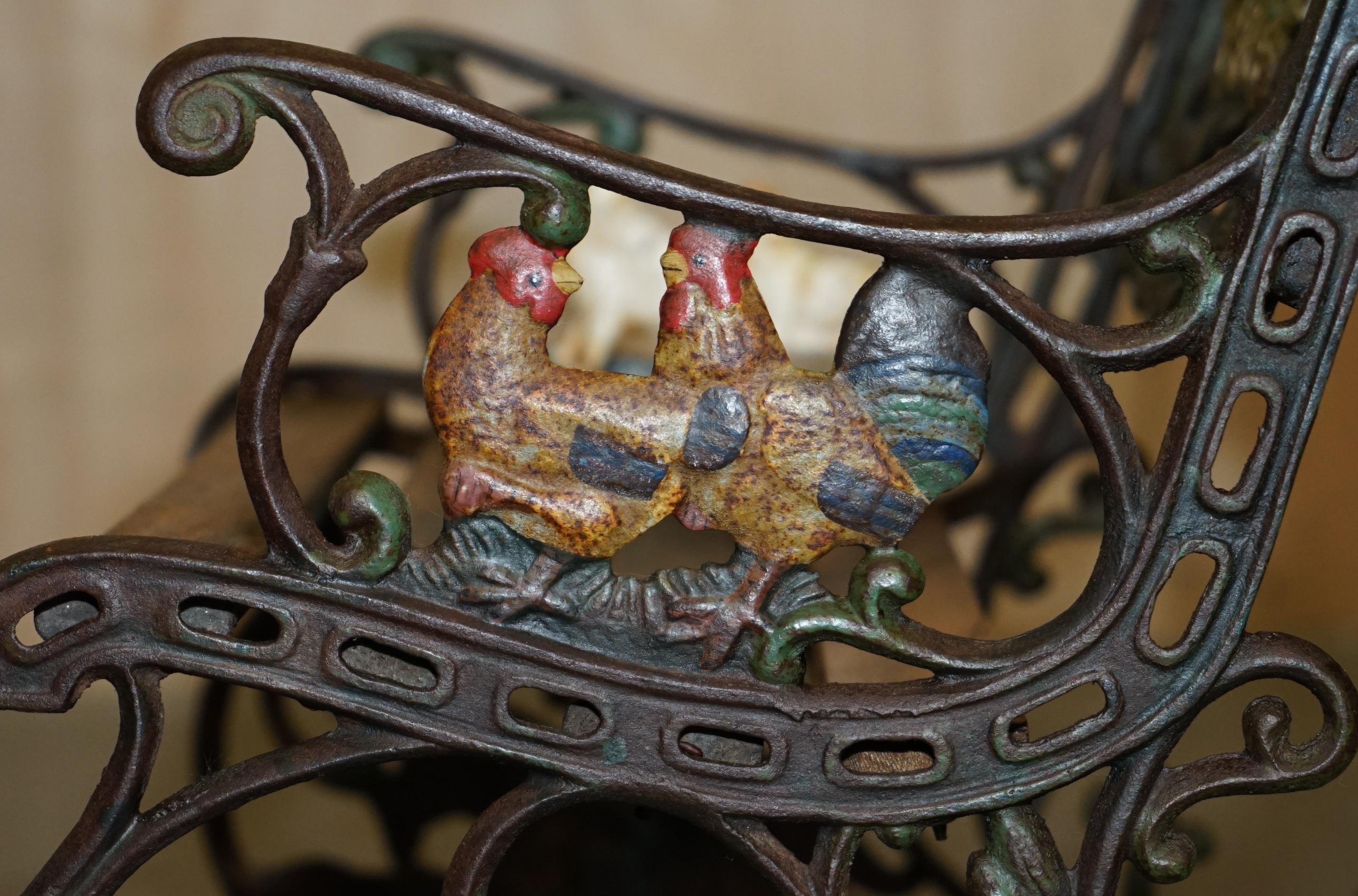 ANTiQUE VICTORIAN CAST IRON HAND PAINTED SMALL CHILDRENS GARDEN ROCKING ARMCHAIR For Sale 2
