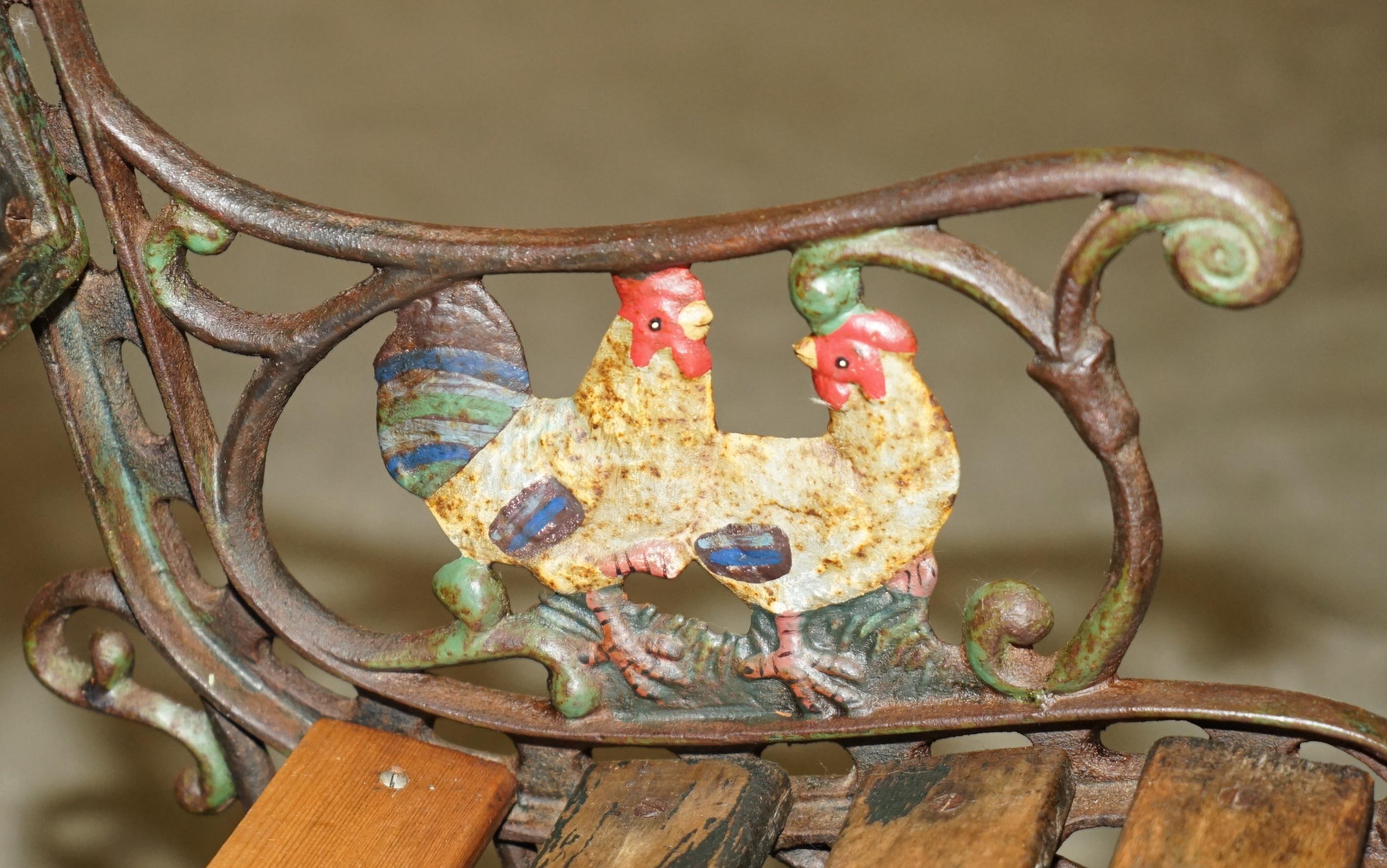 ANTiQUE VICTORIAN CAST IRON HAND PAINTED SMALL CHILDRENS GARDEN ROCKING ARMCHAIR For Sale 5