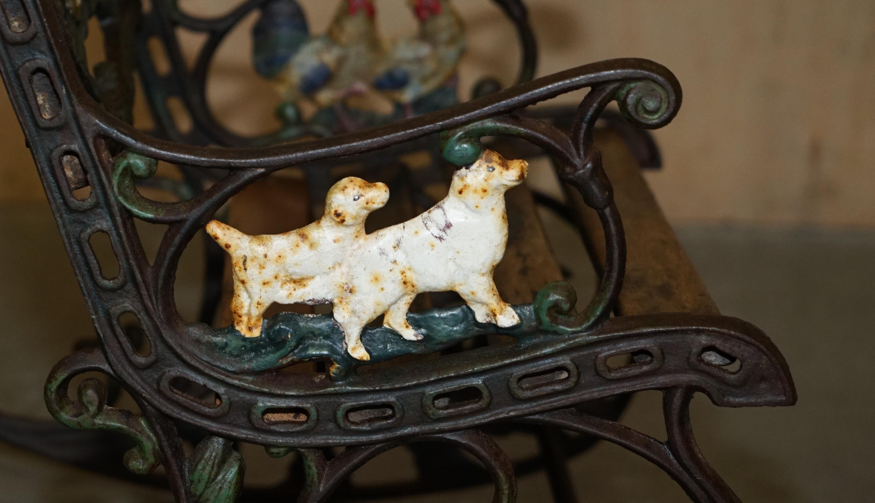 ANTiQUE VICTORIAN CAST IRON HAND PAINTED SMALL CHILDRENS GARDEN ROCKING ARMCHAIR In Good Condition For Sale In West Sussex, Pulborough