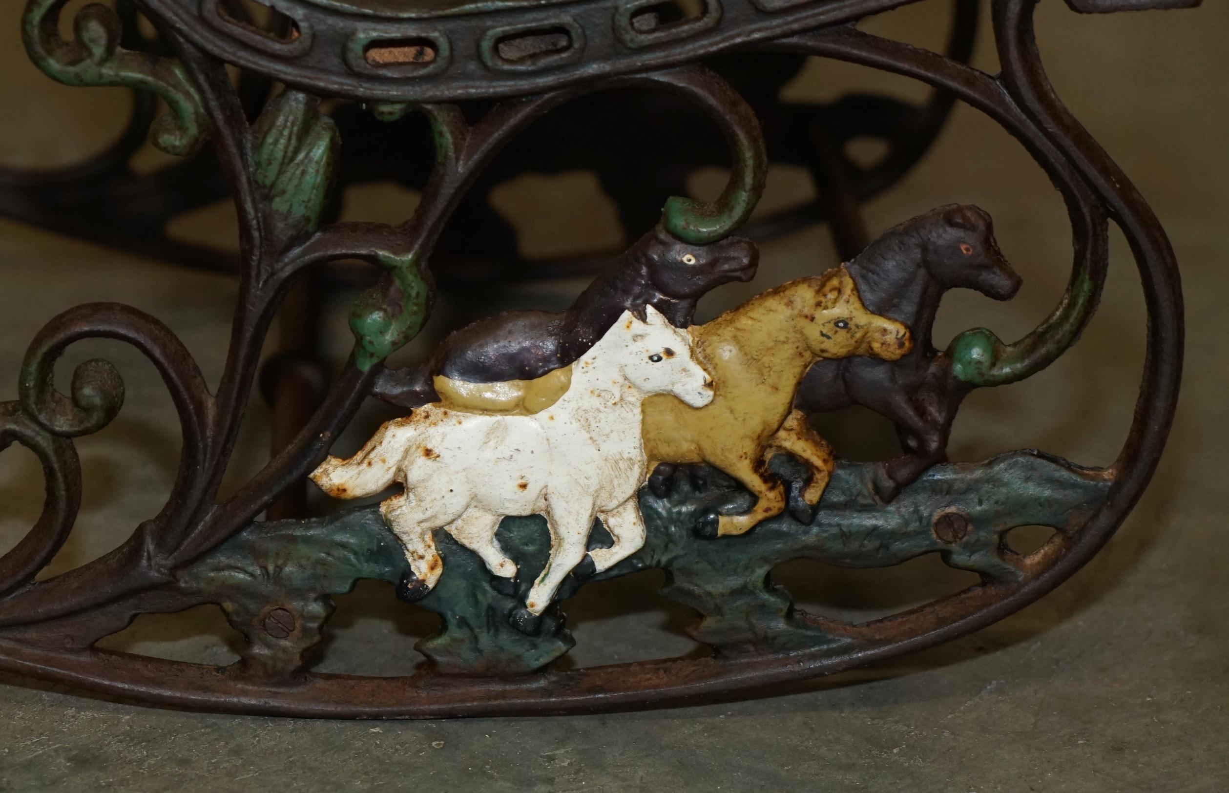 Mid-19th Century ANTiQUE VICTORIAN CAST IRON HAND PAINTED SMALL CHILDRENS GARDEN ROCKING ARMCHAIR For Sale