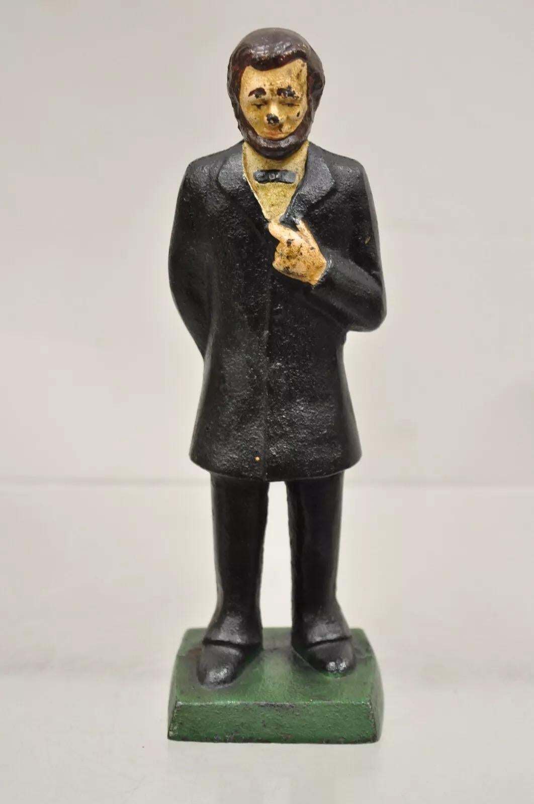 Antique Victorian Cast Iron Honest Abe Abraham Lincoln Figural Painted Door Stop For Sale 6