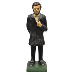 Antiguo Tope de Puerta Victoriano de Hierro Fundido Honest Abe Abraham Lincoln Figural Pintado