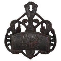 Antique Victorian Cast Iron Match Safe Stick Toothpick Holder Wall Pocket Sun