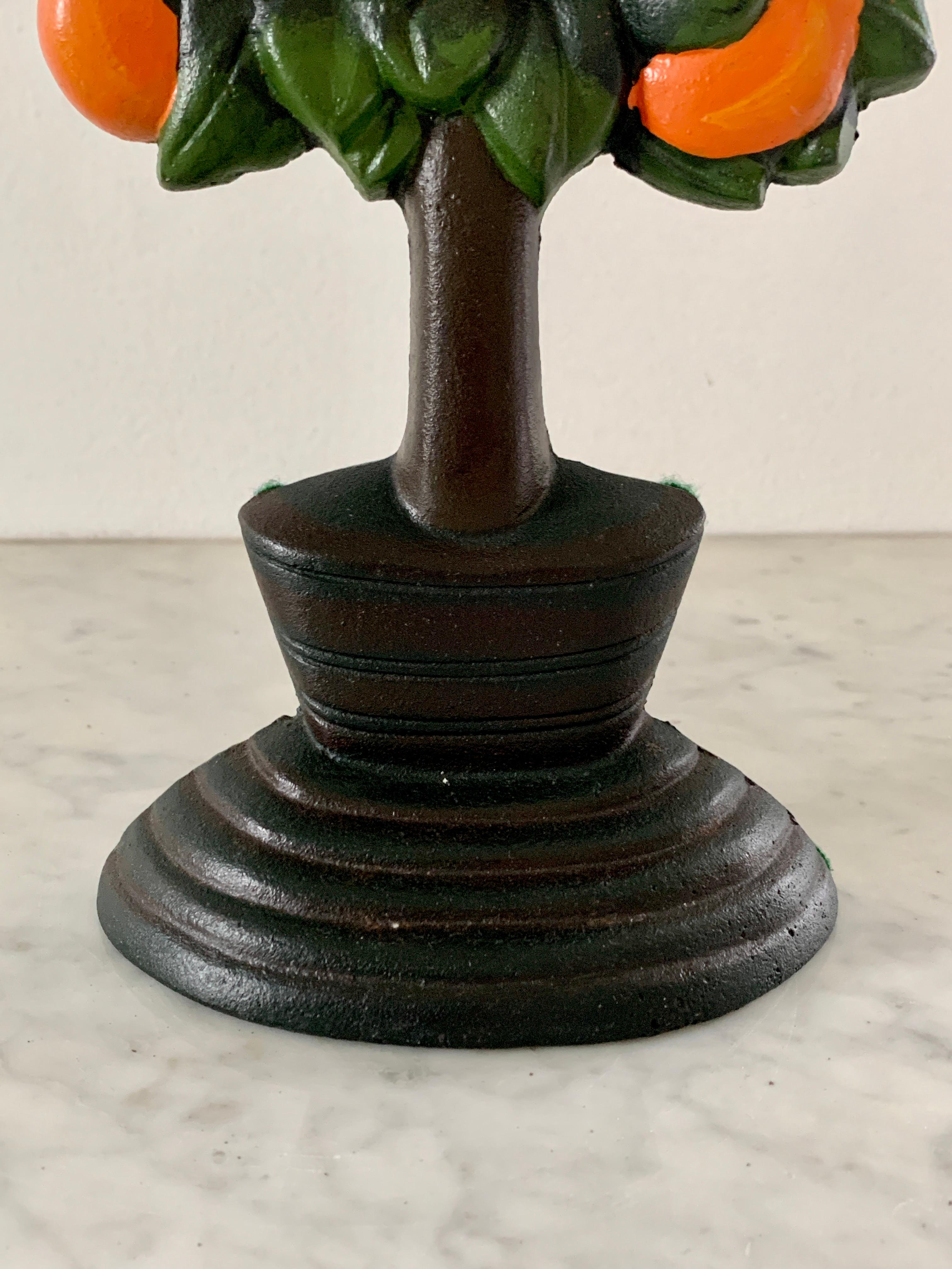 American Antique Victorian Cast Iron Orange Tree Topiary Door Stop, circa 1890s