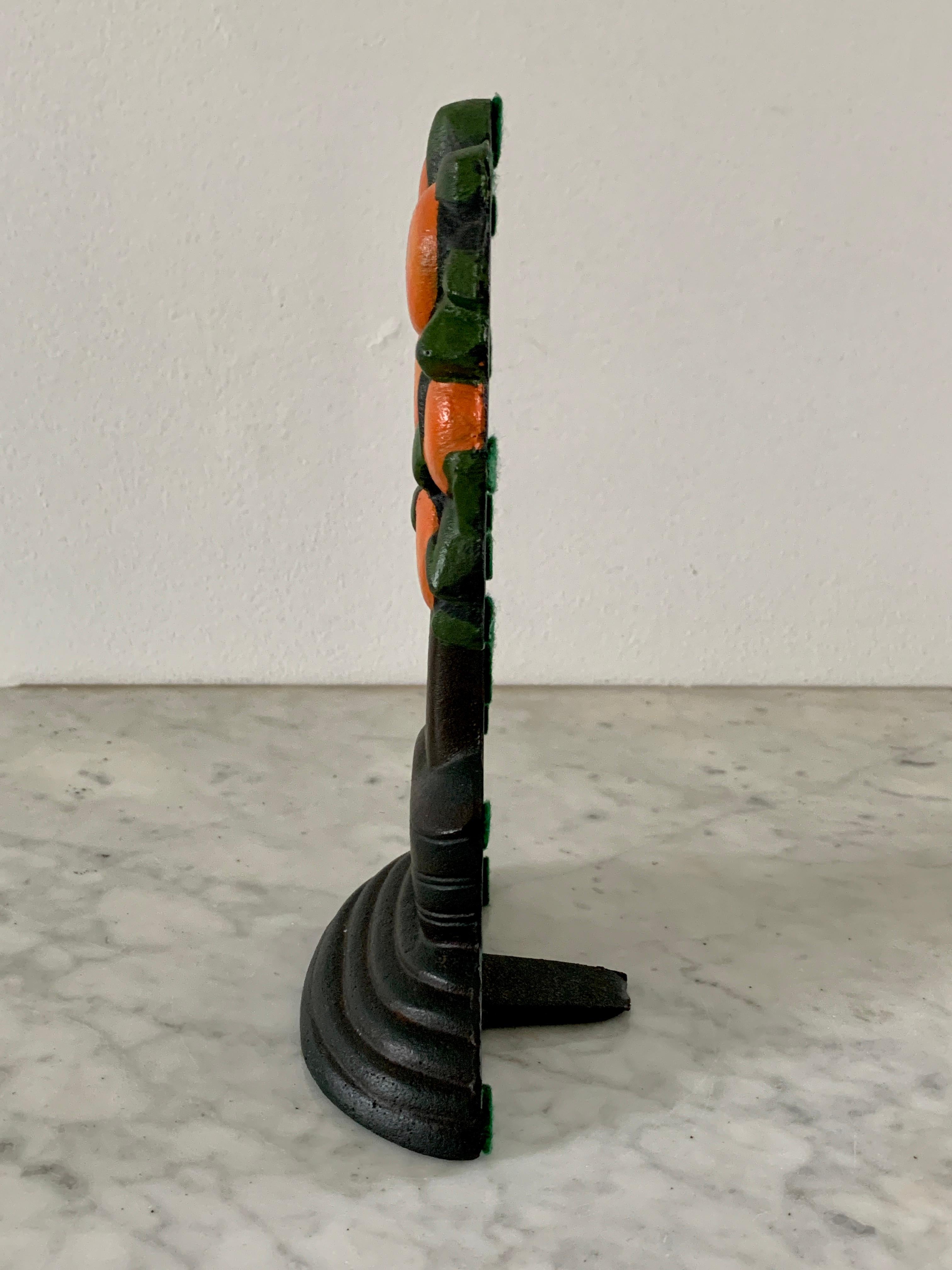 Antique Victorian Cast Iron Orange Tree Topiary Door Stop, circa 1890s In Good Condition In Elkhart, IN