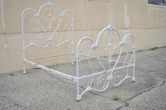 Antique Victorian Cast Iron Ornate White Scrollwork Full Size Metal Bed Frame