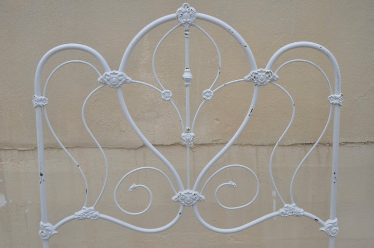Antique Victorian Cast Iron Ornate White Scrollwork Full Size Metal Bed