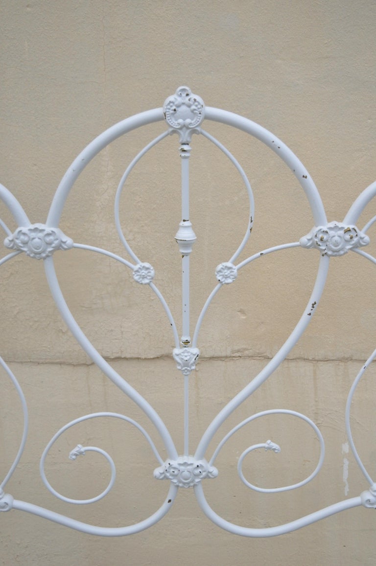 Antique Victorian Cast Iron Ornate White Scrollwork Full Size Metal Bed