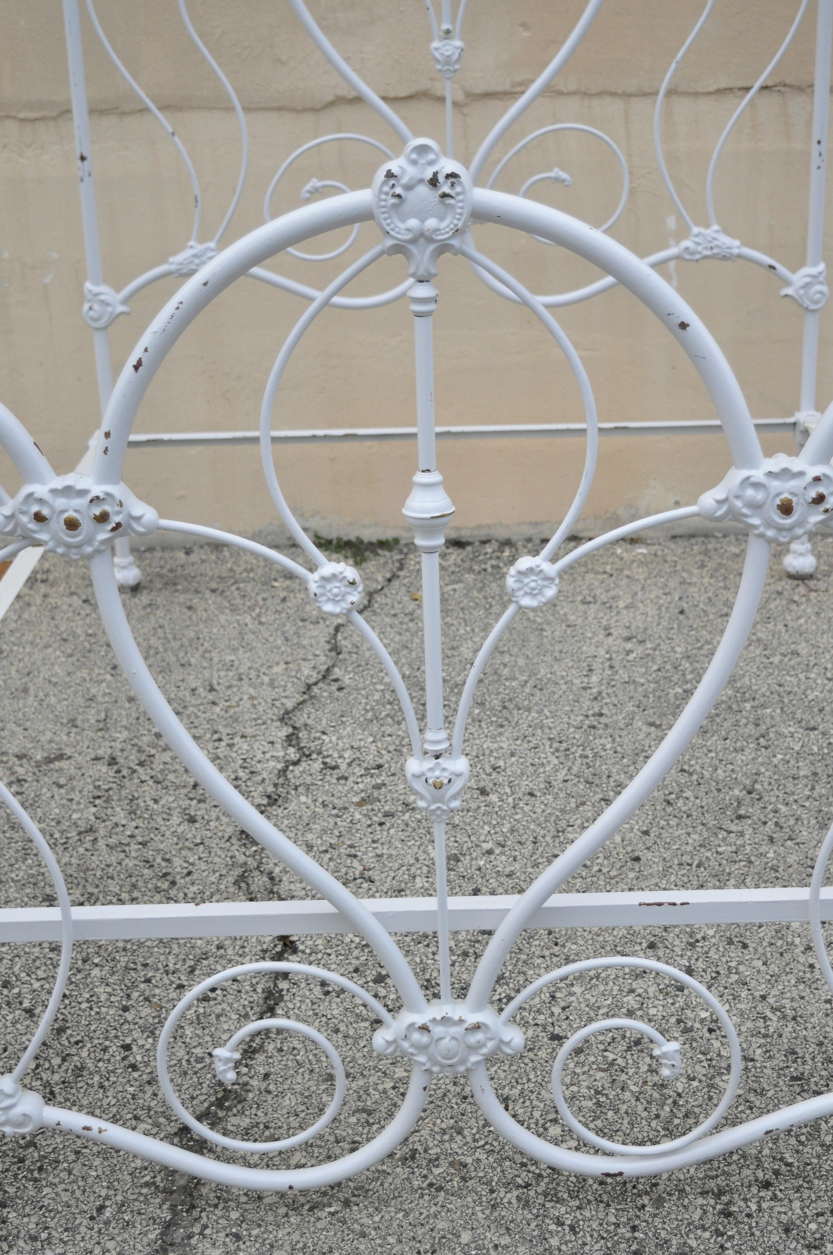 North American Antique Victorian Cast Iron Ornate White Scrollwork Full Size Metal Bed Frame