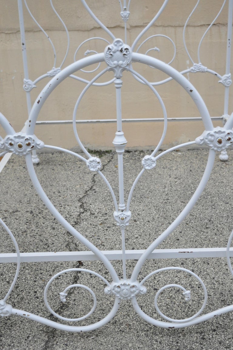 Antique Victorian Cast Iron Ornate White Scrollwork Full Size Metal Bed