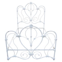 Retro Victorian Cast Iron Ornate White Scrollwork Full Size Metal Bed Frame