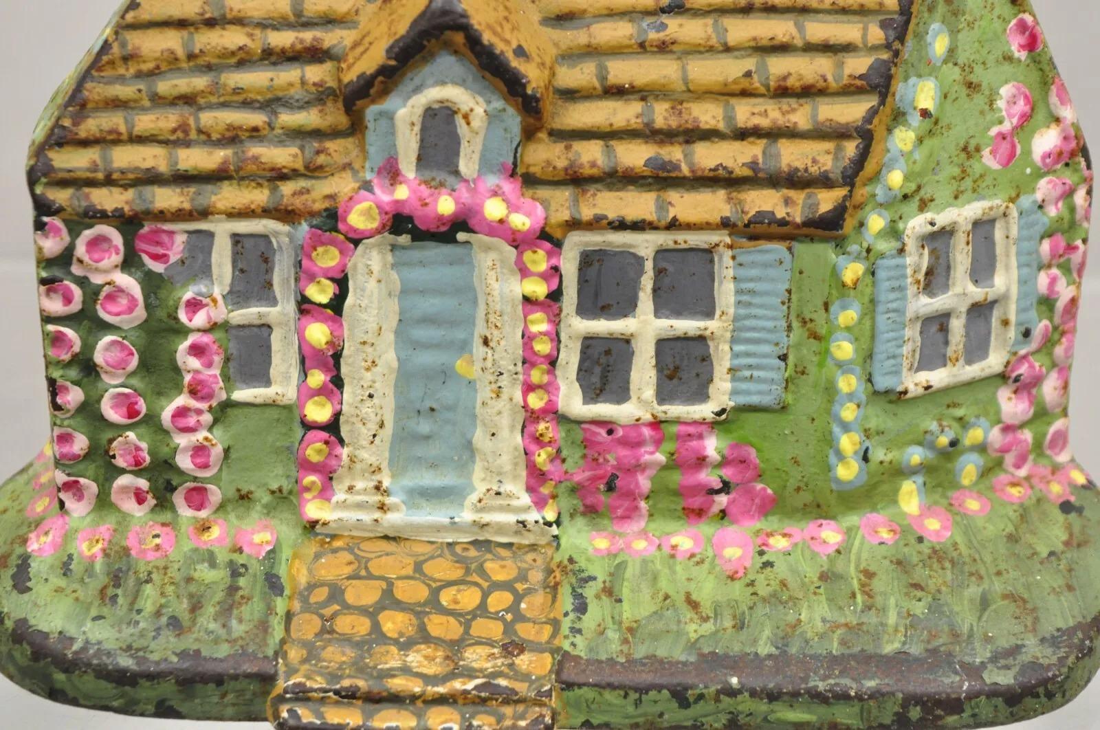 Antike viktorianische Gusseisen gemalt grün und rosa Landhaus Türstopper (Gegossen) im Angebot