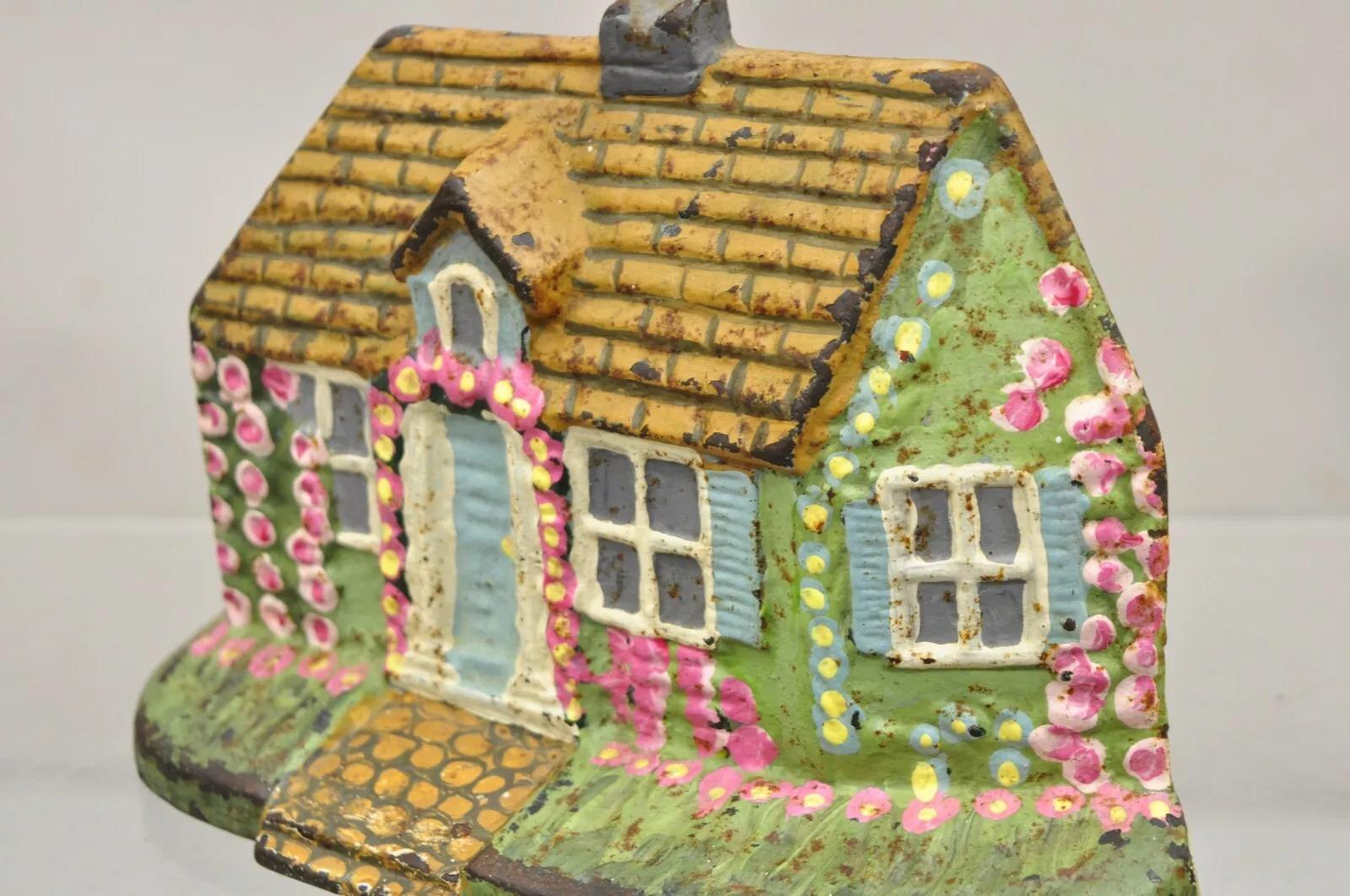 Antike viktorianische Gusseisen gemalt grün und rosa Landhaus Türstopper (Frühes 20. Jahrhundert) im Angebot