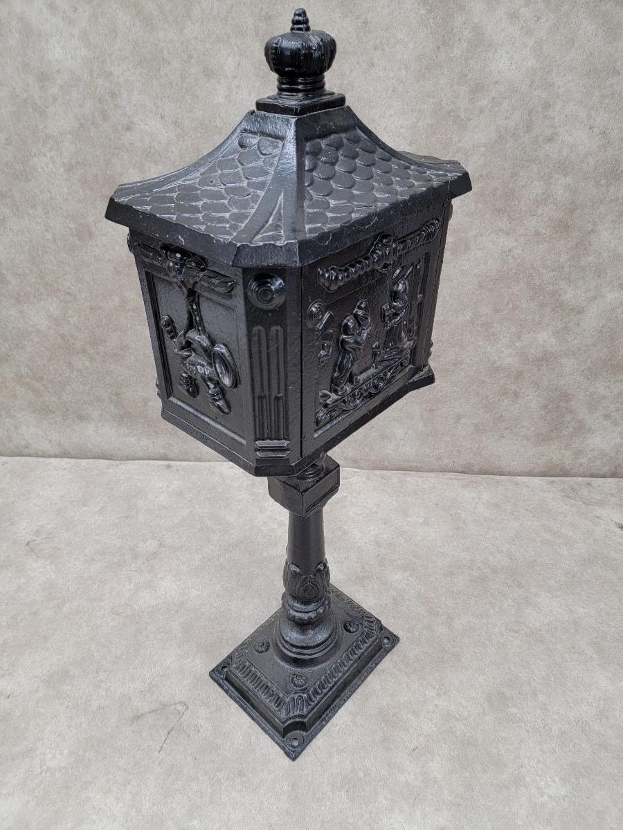 Early Victorian Antique Victorian Cast Iron Pedestal Floor Mount Mailbox