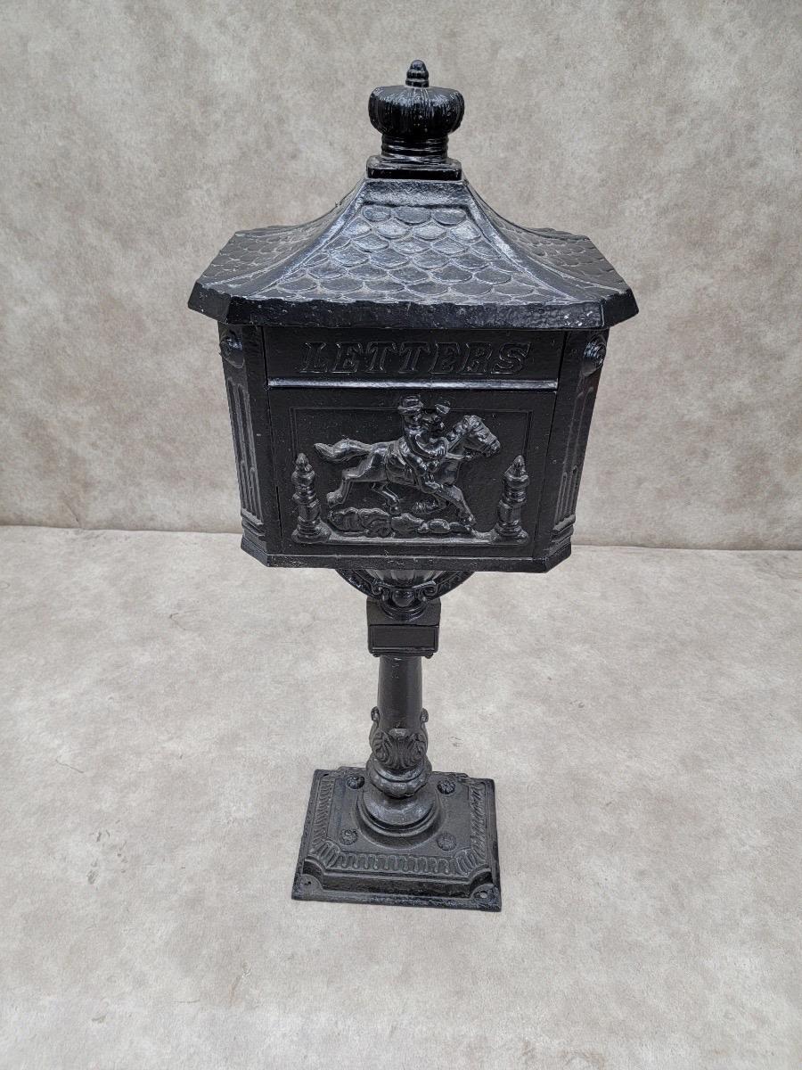 18th Century Antique Victorian Cast Iron Pedestal Floor Mount Mailbox