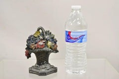 Antique Victorian Cast Iron Small Painted Floral Bouquet Basket Door Stop