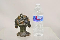 Antique Victorian Cast Iron Small Painted Orange Floral Bouquet Basket Door Stop