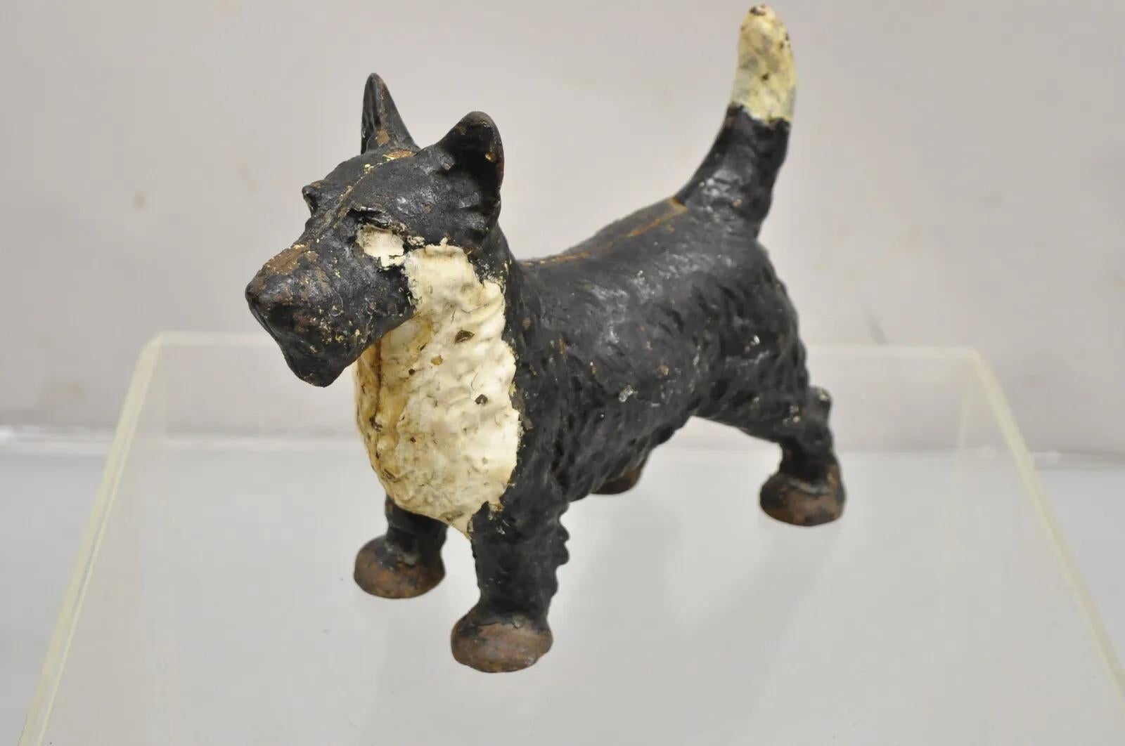 Antique Victorian Cast Iron Small Scottie Dog Metal Black Painted Door Stop For Sale 6
