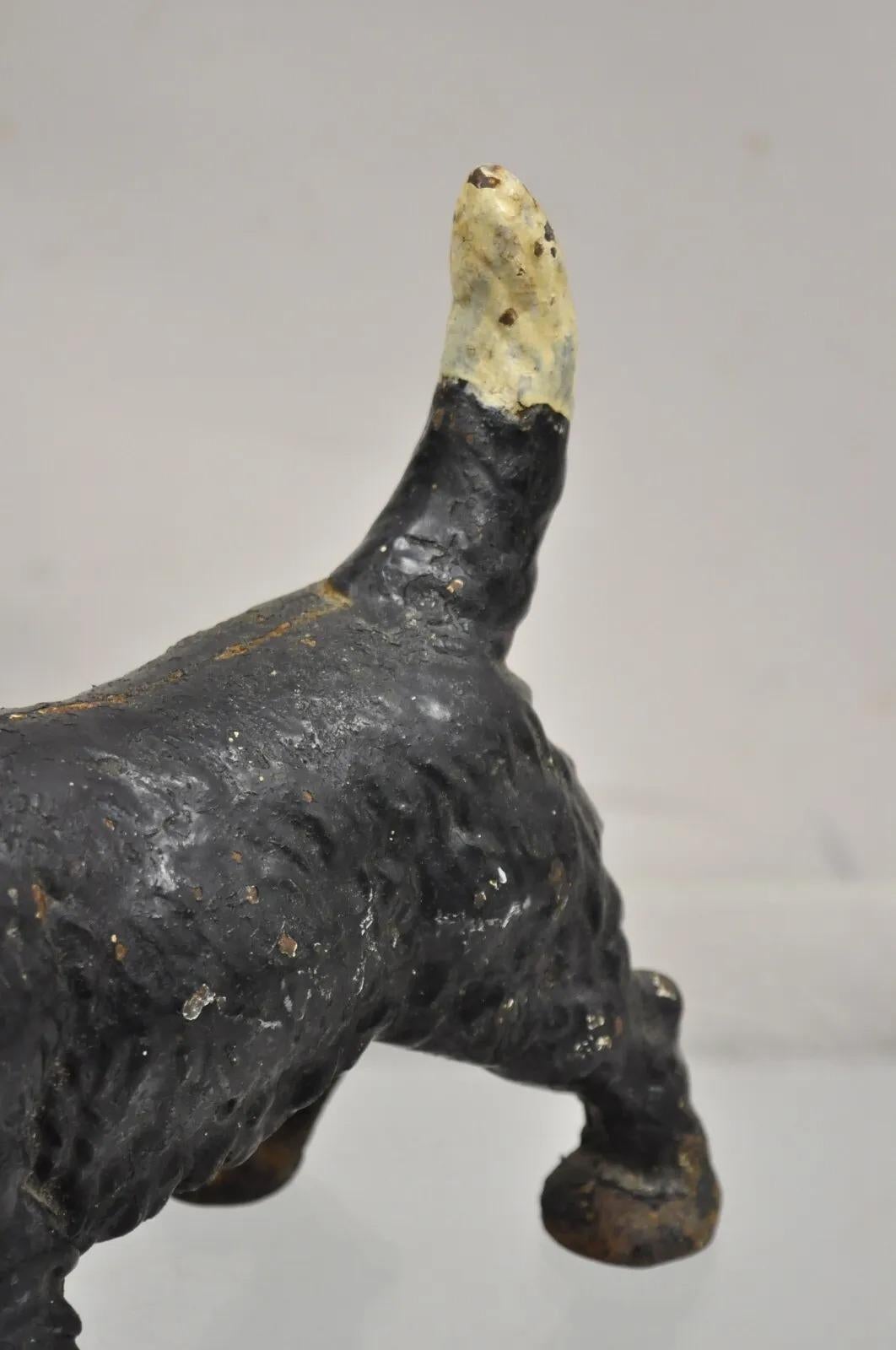 Early 20th Century Antique Victorian Cast Iron Small Scottie Dog Metal Black Painted Door Stop For Sale